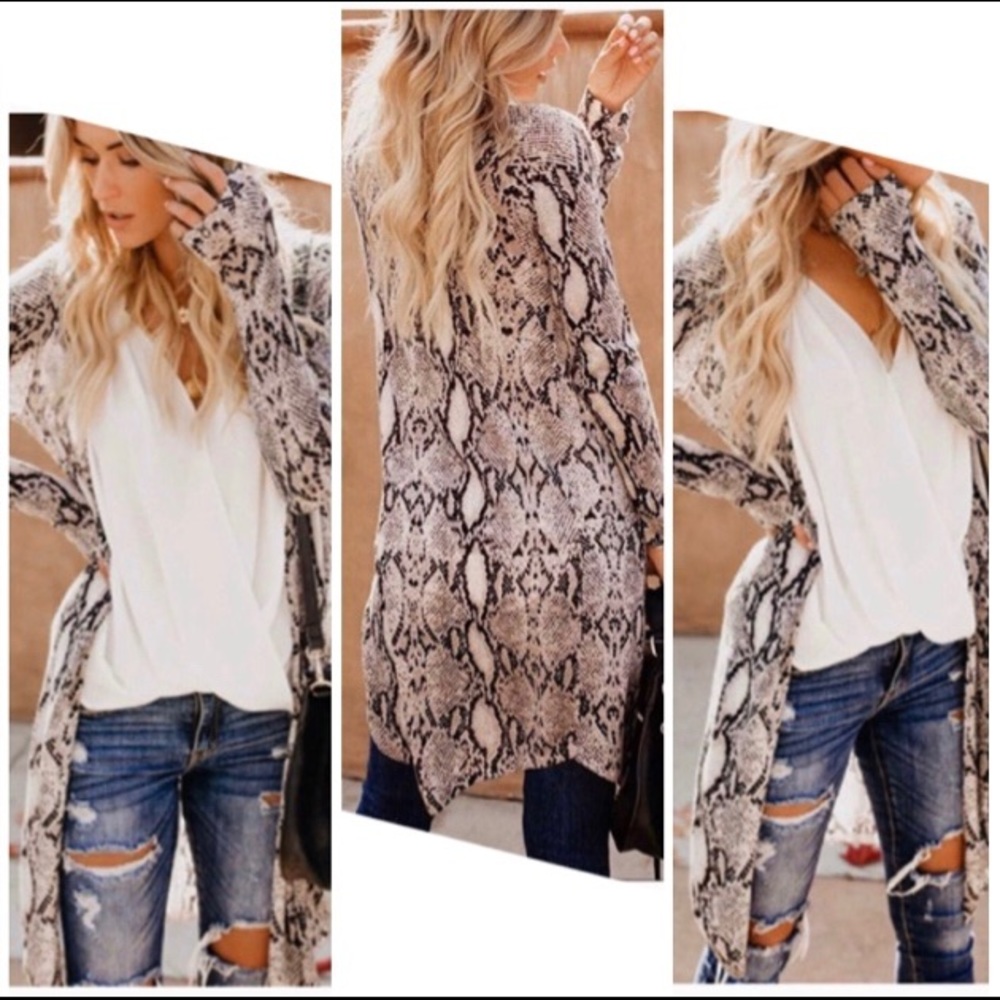 Snakeskin print long sleeve long cardigan